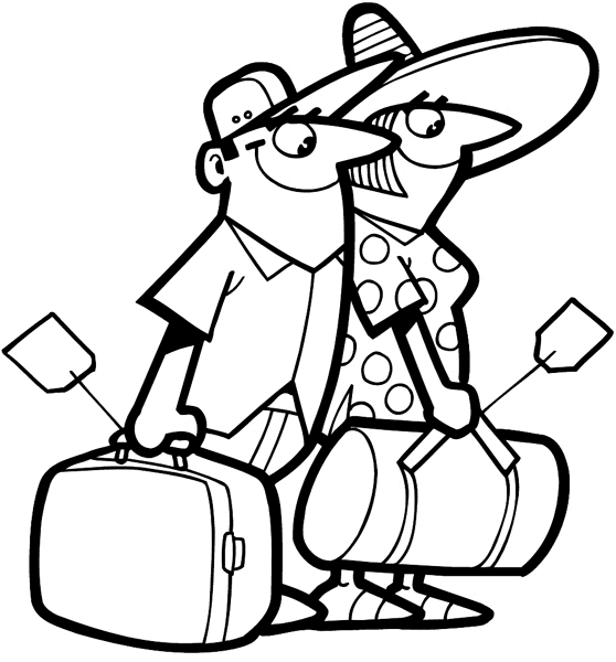 Man and lady with luggage vinyl decal. Customize on line. Vacations Trips Attractions 051-0206